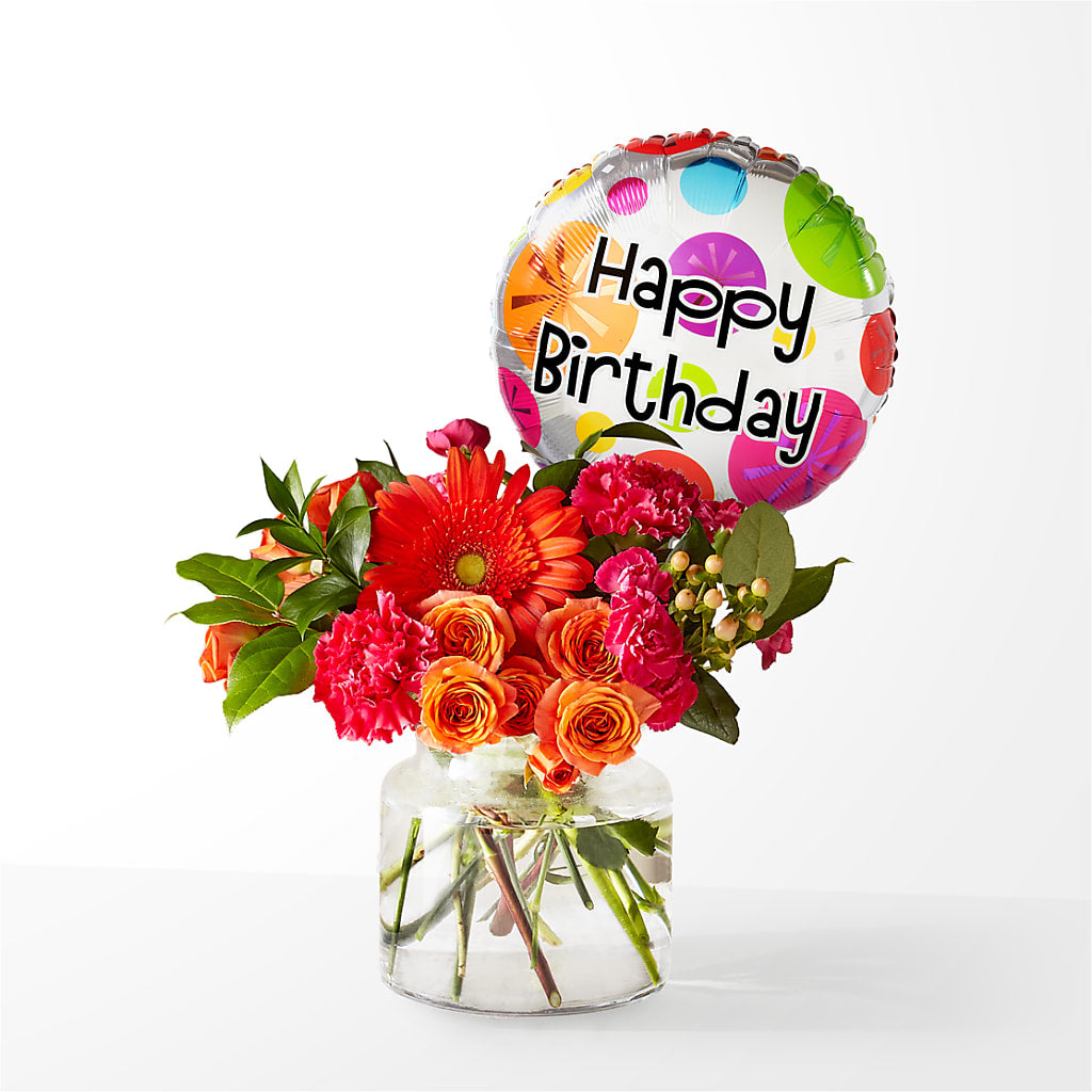 Fiesta Bouquet with Birthday Balloon – Maison Blooms, Wesley Chapel FL