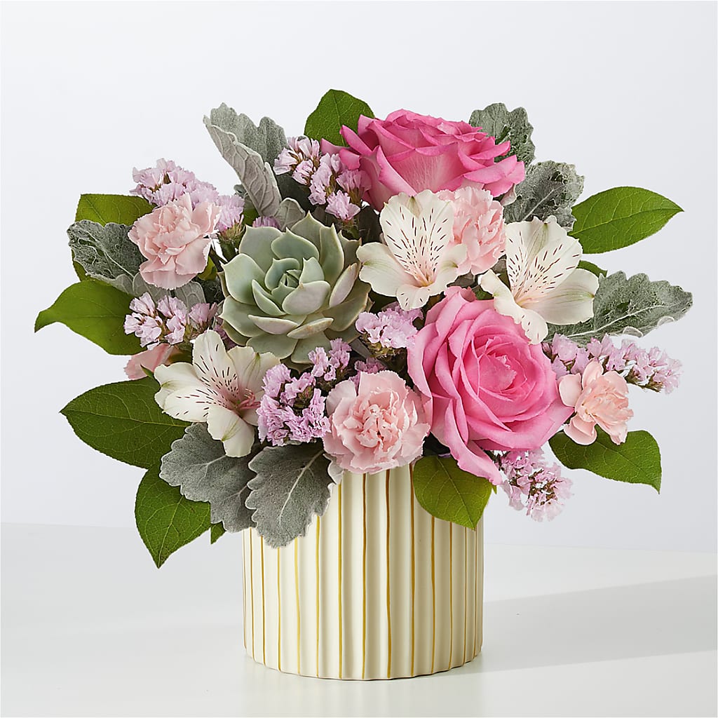 Dusty Rose Bouquet with Ivory Vase – Maison Blooms, Wesley Chapel FL