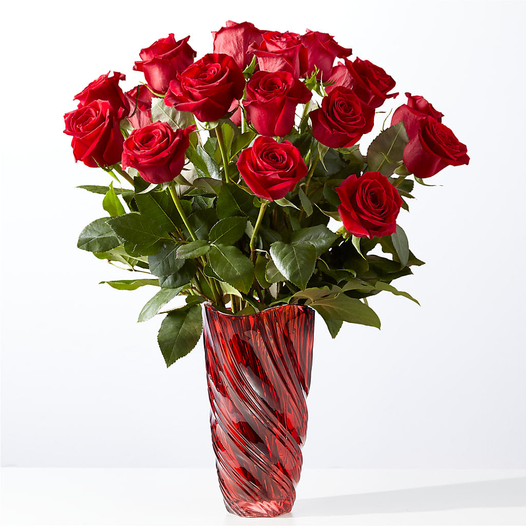 Classic Love Red Rose Bouquet with Luxe Swirl Vase – Maison Blooms, Wesley Chapel FL