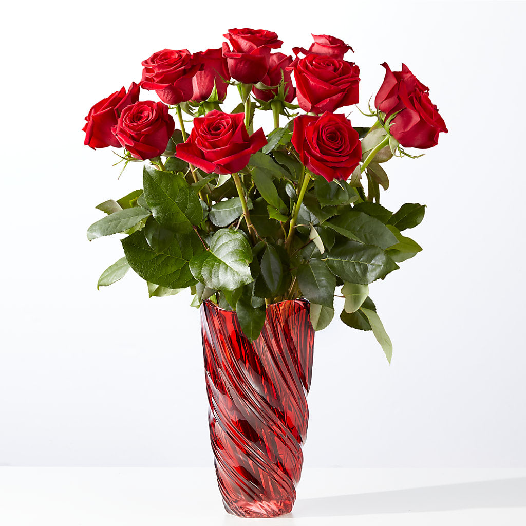 Classic Love Red Rose Bouquet with Luxe Swirl Vase – Maison Blooms, Wesley Chapel FL