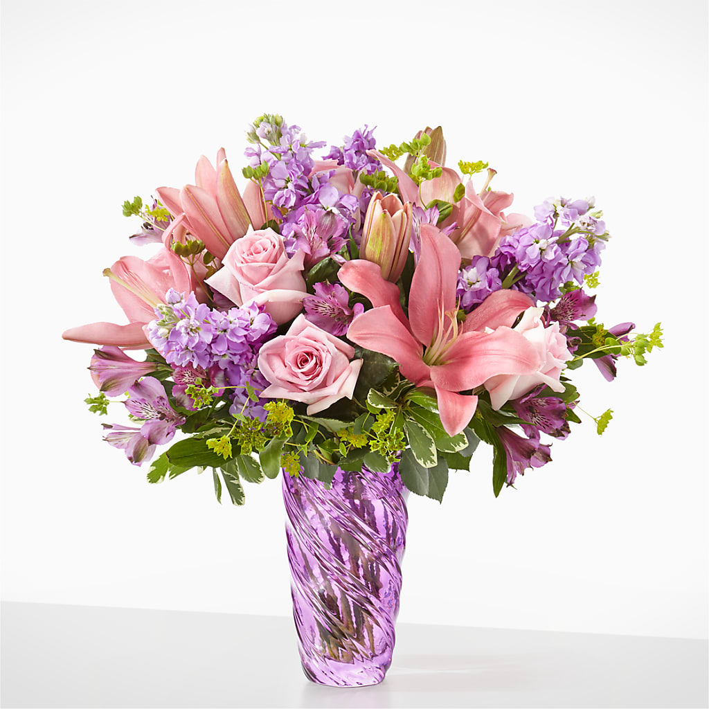 Precious Petals Bouquet with Luxe Swirl Vase – Maison Blooms, Wesley Chapel FL