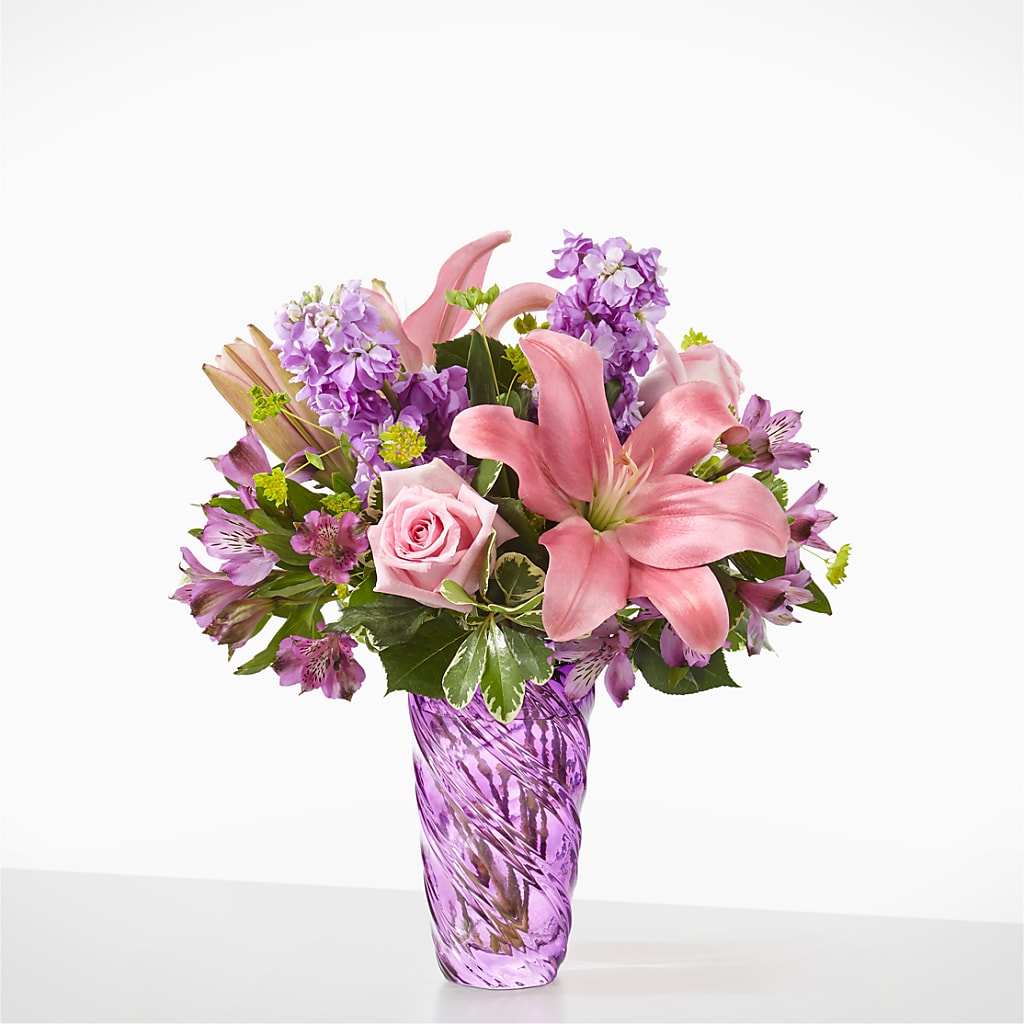 Precious Petals Bouquet with Luxe Swirl Vase – Maison Blooms, Wesley Chapel FL