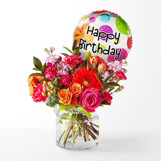 Fiesta Bouquet with Birthday Balloon –  Maison Blooms, Wesley Chapel FL