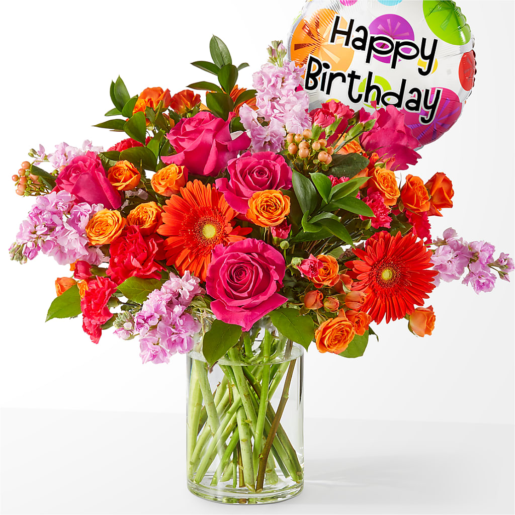Fiesta Bouquet with Birthday Balloon –  Maison Blooms, Wesley Chapel FL