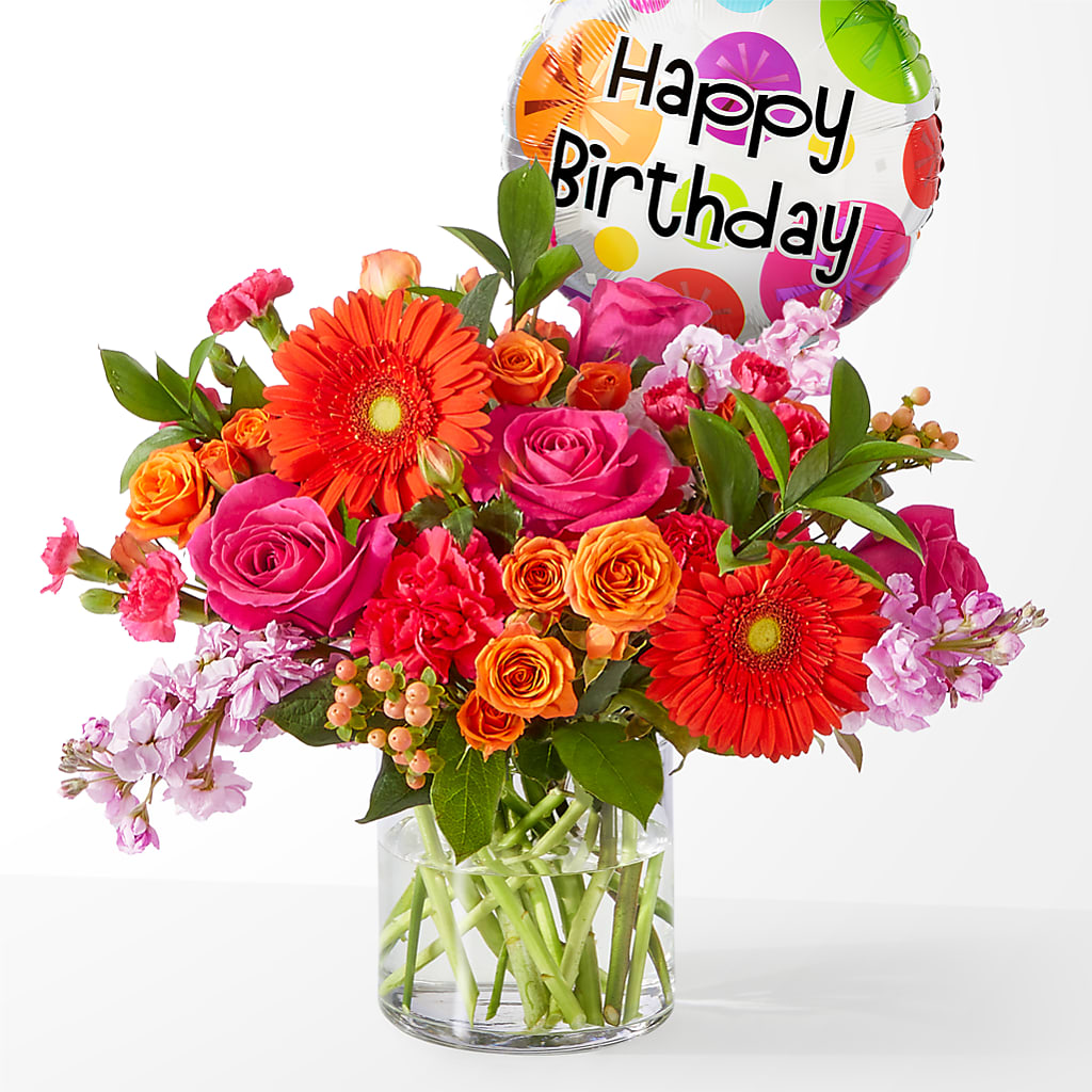 Fiesta Bouquet with Birthday Balloon –  Maison Blooms, Wesley Chapel FL