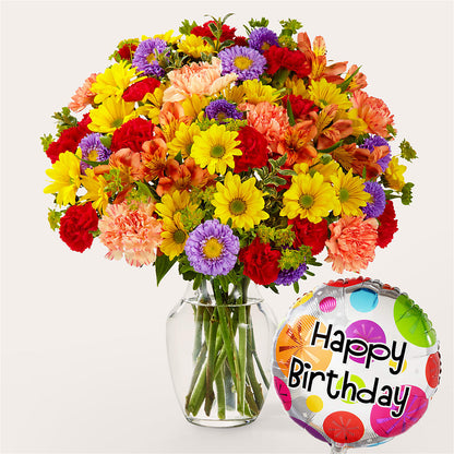 Kaleidoscope Bouquet with Birthday Balloon –  Maison Blooms, Wesley Chapel FL