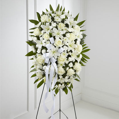Exquisite Tribute Standing Spray-White Ribbon –  Maison Blooms, Wesley Chapel FL