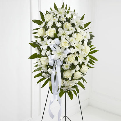 Exquisite Tribute Standing Spray-White Ribbon –  Maison Blooms, Wesley Chapel FL