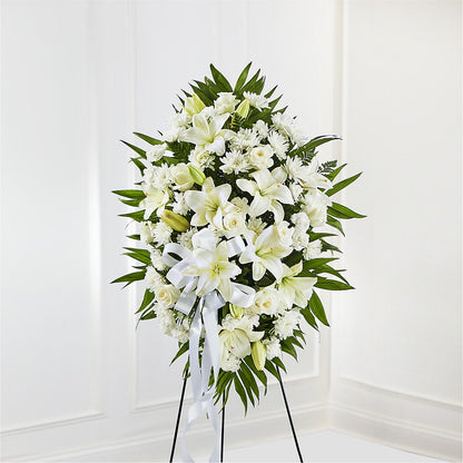 Exquisite Tribute Standing Spray-White Ribbon –  Maison Blooms, Wesley Chapel FL