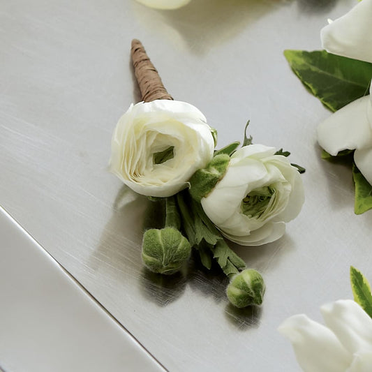 White Ranunculus Boutonniere –  Maison Blooms, Wesley Chapel FL